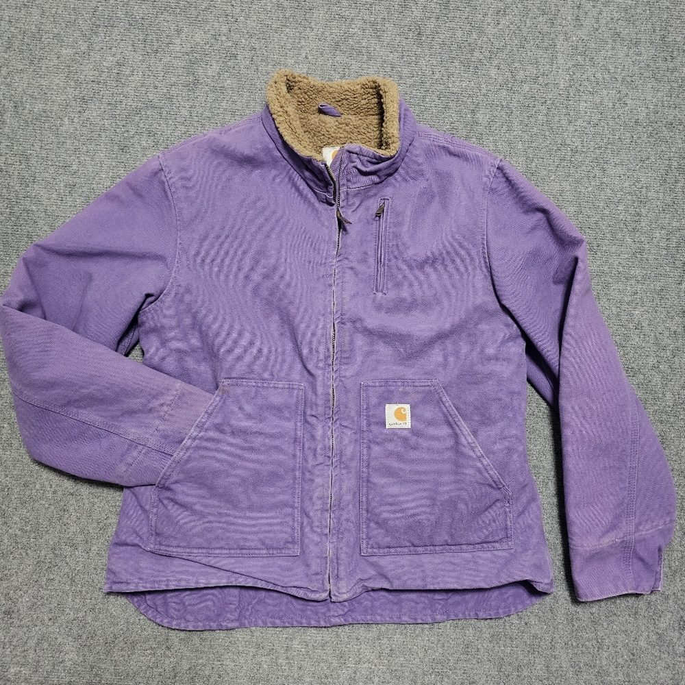 Carhartt Canyon Sandstone WJ022 GRP Sherpa Line Canvas Work Jacket Women L Grape